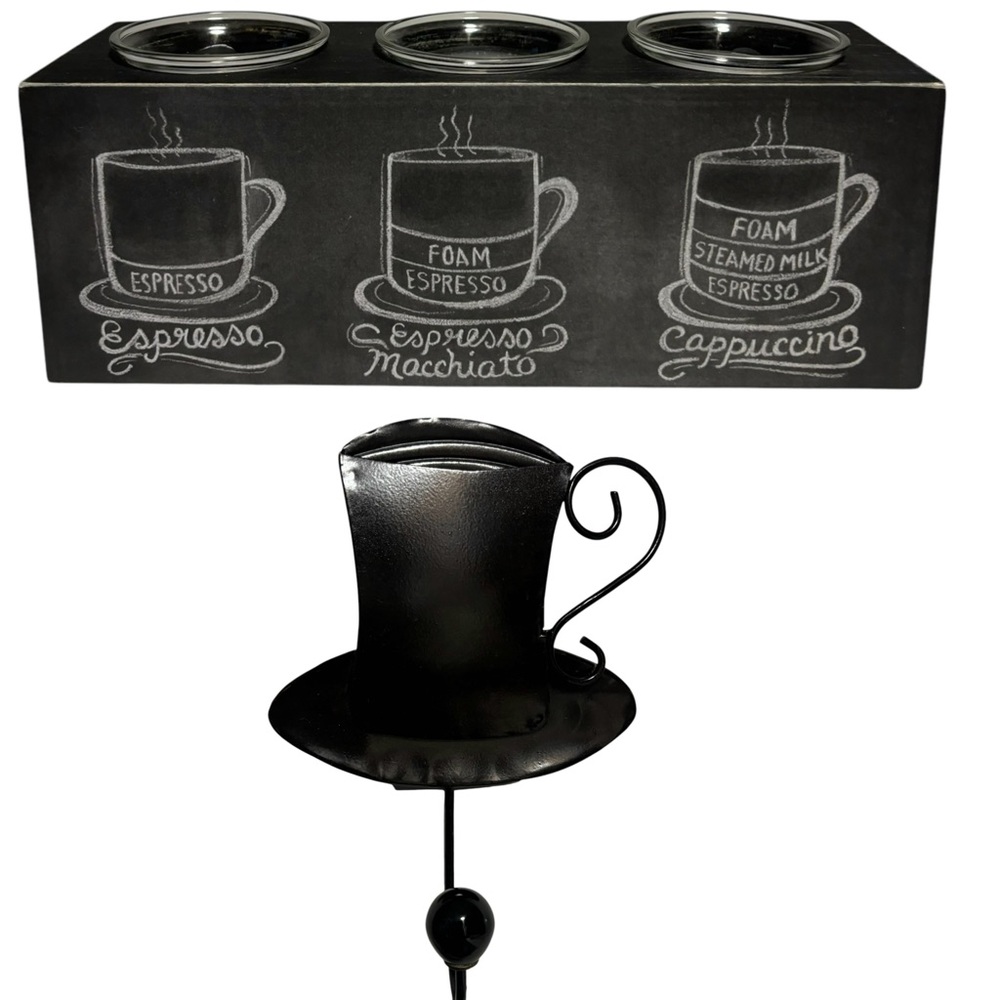 Coffee cappuccino bar three candles & coffee cup hook black LIKE NEW NEVER USED